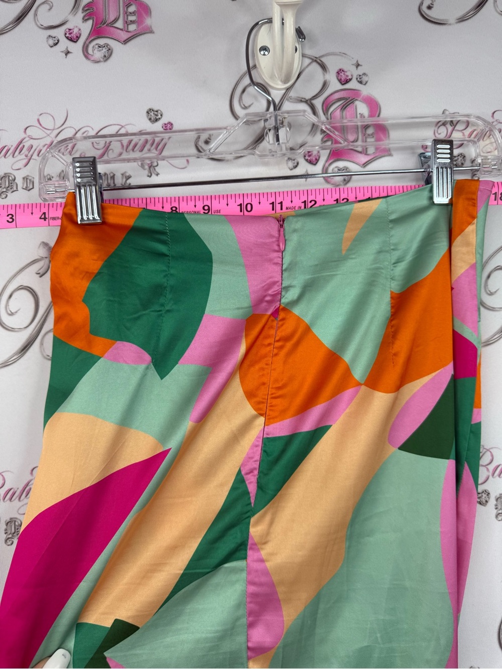 RNWY skirt side slit bright Abstract Print Maxi Skirt — Green, Pink & Orange - Picture 6 of 12